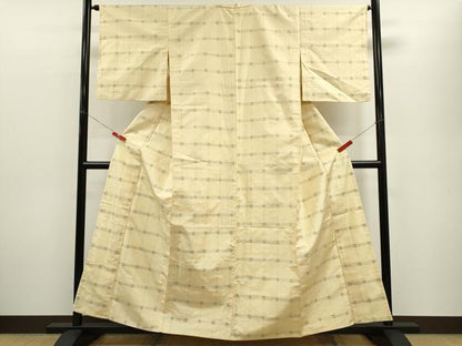 平和屋着物▽上質な紬　単衣　井桁絣　正絹　逸品　CABF2973ze