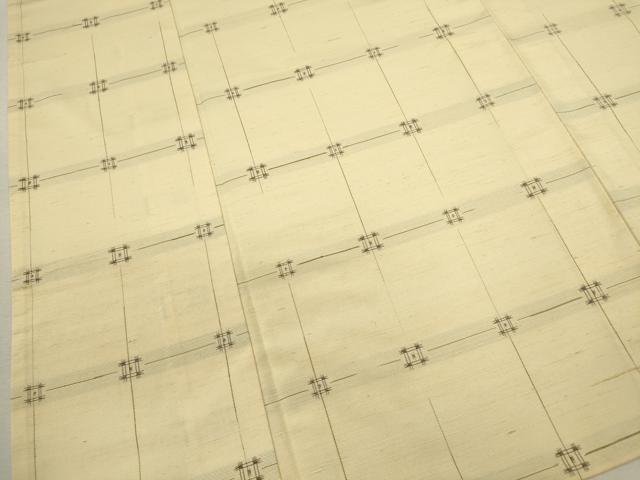 平和屋着物▽上質な紬　単衣　井桁絣　正絹　逸品　CABF2973ze