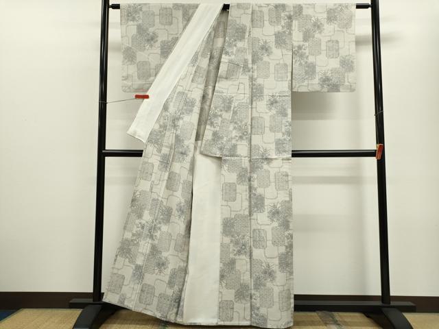 平和屋着物▽上質な紬　単衣　色紙重ね吉祥草花文　正絹　逸品　CABF2974ze