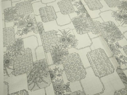 平和屋着物▽上質な紬　単衣　色紙重ね吉祥草花文　正絹　逸品　CABF2974ze