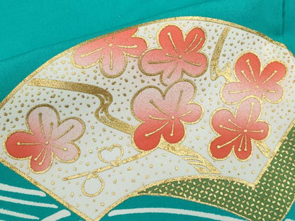 平和屋着物▽訪問着　単衣　地紙重ね松竹梅　金彩　洗える着物　CABF2976ze