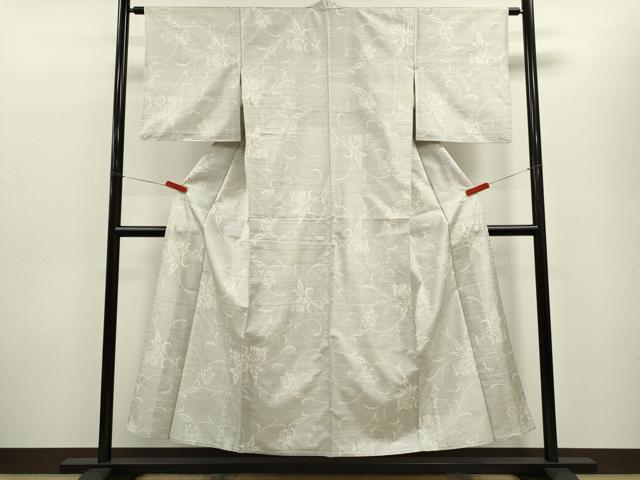 平和屋着物▽本場大島紬　白大島　単衣　9マルキ　更紗花唐草文　大野博望作　証紙付き　正絹　逸品　CABF2978ze