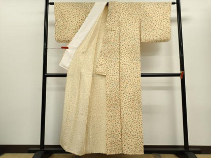 平和屋着物▽上質な小紋　単衣　草花文　正絹　逸品　CABF2980ze