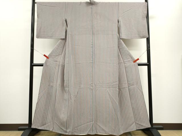 平和屋着物▽上質な小紋　単衣　縞　正絹　逸品　CABF2990ze