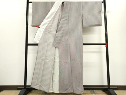 平和屋着物▽上質な小紋　単衣　縞　正絹　逸品　CABF2990ze