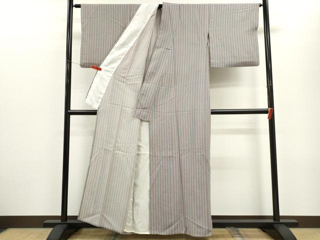 平和屋着物▽上質な小紋　単衣　縞　正絹　逸品　CABF2990ze