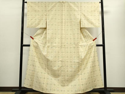 平和屋着物▽上質な紬　単衣　格子花文　正絹　逸品　CABF2992ze