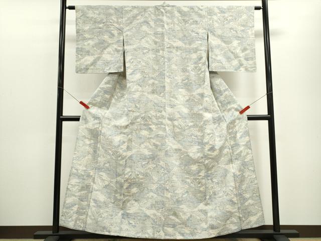 平和屋着物▽上質な紬　単衣　風景文　正絹　逸品　CABF2993ze
