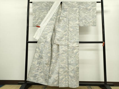 平和屋着物▽上質な紬　単衣　風景文　正絹　逸品　CABF2993ze