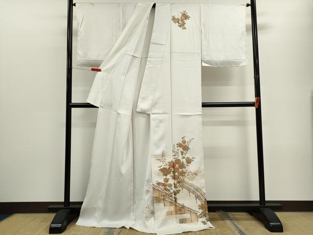 平和屋着物▽訪問着　単衣　渡橋籬草花文　暈し染め　金彩　正絹　逸品　未使用　CABF2994ze