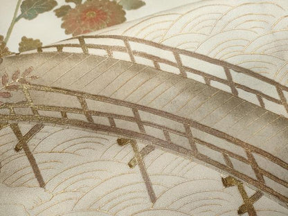 平和屋着物▽訪問着　単衣　渡橋籬草花文　暈し染め　金彩　正絹　逸品　未使用　CABF2994ze