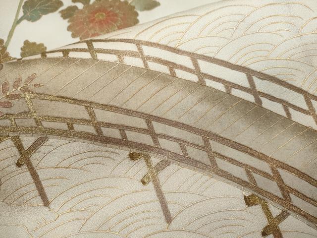 平和屋着物▽訪問着　単衣　渡橋籬草花文　暈し染め　金彩　正絹　逸品　未使用　CABF2994ze