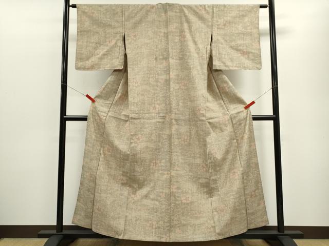 平和屋着物▽上質な紬　単衣　流水舞花文　正絹　逸品　CABF2995ze