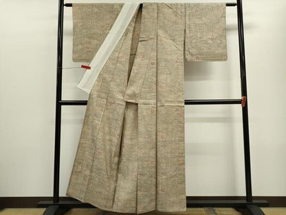 平和屋着物▽上質な紬　単衣　流水舞花文　正絹　逸品　CABF2995ze