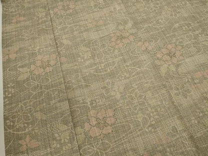 平和屋着物▽上質な紬　単衣　流水舞花文　正絹　逸品　CABF2995ze