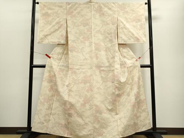 平和屋着物▽結城紬　単衣　100亀甲　草花文　正絹　逸品　AABB7747jh 平和屋着物○結城紬 100亀甲 草花文 ロング丈 正絹 逸品 AABH8776ckの
