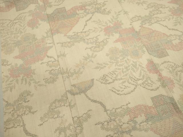 平和屋着物▽結城紬　単衣　100亀甲　風景花文　正絹　逸品　AABA9583jh 平和屋着物▽結城紬 単衣 100亀甲 風景花文 正絹 逸品 AABA9583jhの
