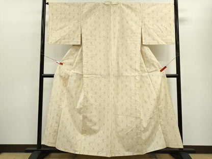 平和屋着物▽上質な紬　単衣　麻の葉文様　正絹　逸品　CABF3004ze