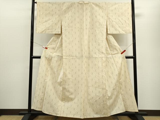 平和屋着物▽上質な紬　単衣　麻の葉文様　正絹　逸品　CABF3004ze