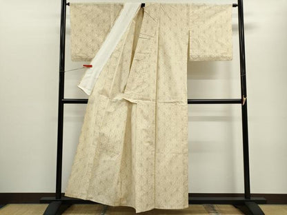 平和屋着物▽上質な紬　単衣　麻の葉文様　正絹　逸品　CABF3004ze