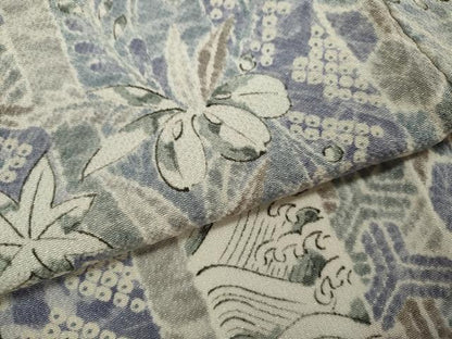 平和屋着物▽上質な小紋　単衣　吉祥草花間道　鬼しぼ縮緬　正絹　逸品　CABF3005ze