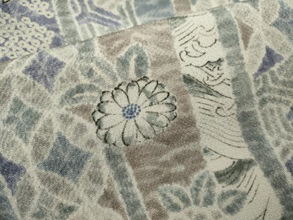 平和屋着物▽上質な小紋　単衣　吉祥草花間道　鬼しぼ縮緬　正絹　逸品　CABF3005ze