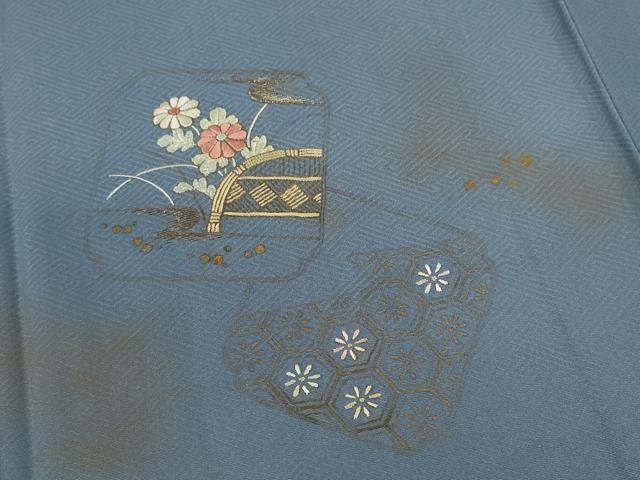 平和屋着物▽訪問着　単衣　刺繍　破れ色紙籬草花文　金彩　正絹　逸品　CABF3006ze