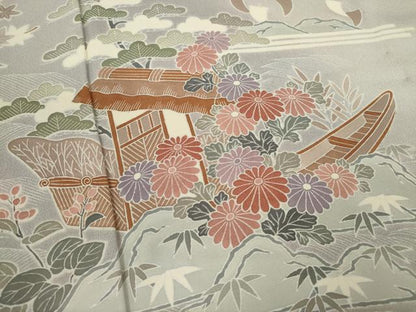 平和屋着物▽豪華色留袖　単衣　松竹梅御所車文　正絹　逸品　CABF3009ze