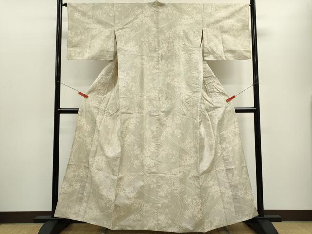 平和屋着物▽本場大島紬　白大島　単衣　7マルキ　草花文　正絹　逸品　CABF3010ze