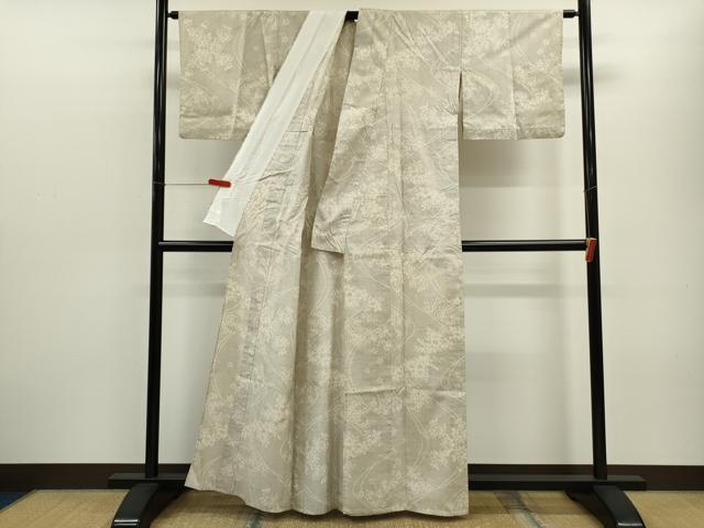 平和屋着物▽本場大島紬　白大島　単衣　7マルキ　草花文　正絹　逸品　CABF3010ze