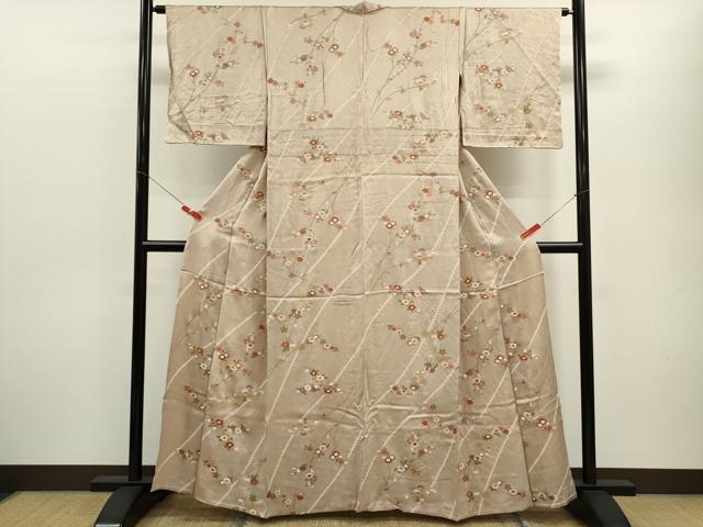 平和屋着物▽上質な小紋　単衣　枝花文　金彩　正絹　逸品　CABF3014ze