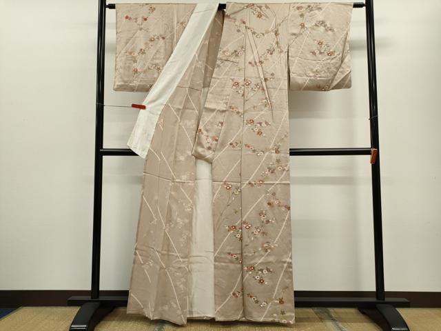 平和屋着物▽上質な小紋　単衣　枝花文　金彩　正絹　逸品　CABF3014ze