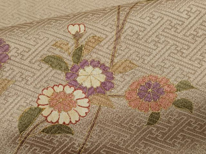 平和屋着物▽上質な小紋　単衣　枝花文　金彩　正絹　逸品　CABF3014ze