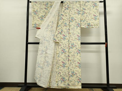 平和屋着物▽上質な小紋　単衣　枝花文　正絹　逸品　CABF3015ze