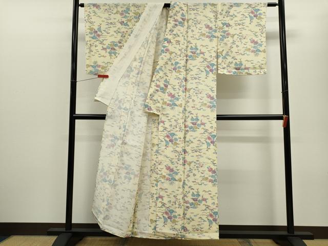 平和屋着物▽上質な小紋　単衣　枝花文　正絹　逸品　CABF3015ze
