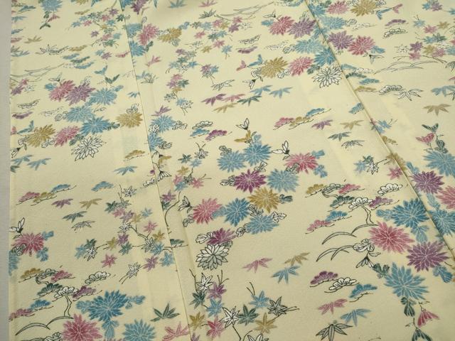 平和屋着物▽上質な小紋　単衣　枝花文　正絹　逸品　CABF3015ze