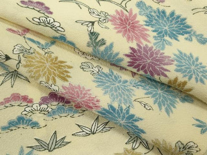 平和屋着物▽上質な小紋　単衣　枝花文　正絹　逸品　CABF3015ze