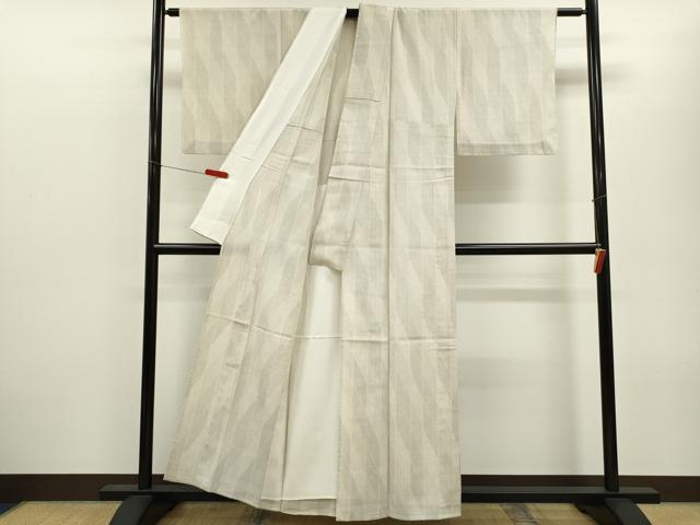 平和屋着物▽本塩沢　単衣　110亀甲　斜線亀甲文　正絹　逸品　CABF3016ze