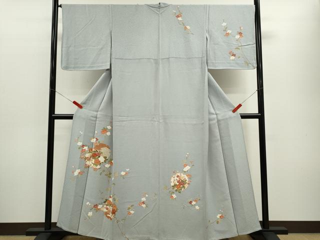平和屋着物▽訪問着　単衣　雪輪重ね枝花文　正絹　逸品　CABF3020ze