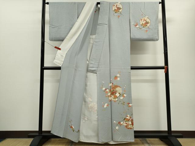 平和屋着物▽訪問着　単衣　雪輪重ね枝花文　正絹　逸品　CABF3020ze