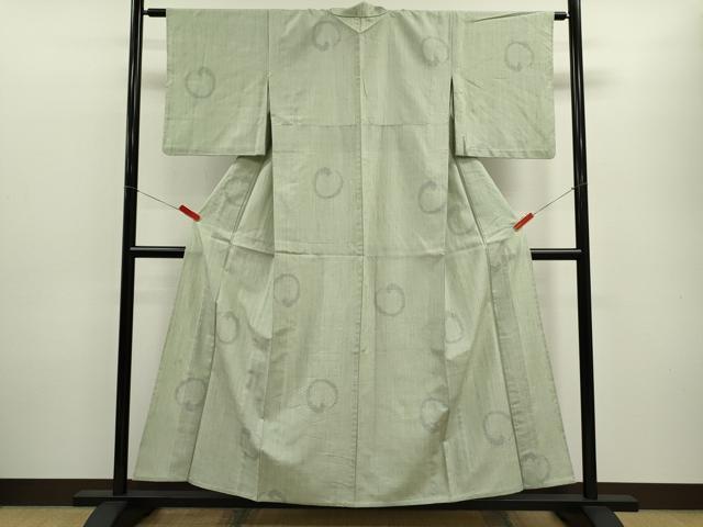 平和屋着物▽結城紬　単衣　80亀甲　飛び亀甲柄　丸文　飛び亀甲柄　正絹　逸品　CABF3021ze