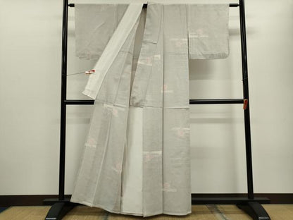 平和屋着物▽本塩沢　単衣　エ霞花文　正絹　逸品　CABF3024ze