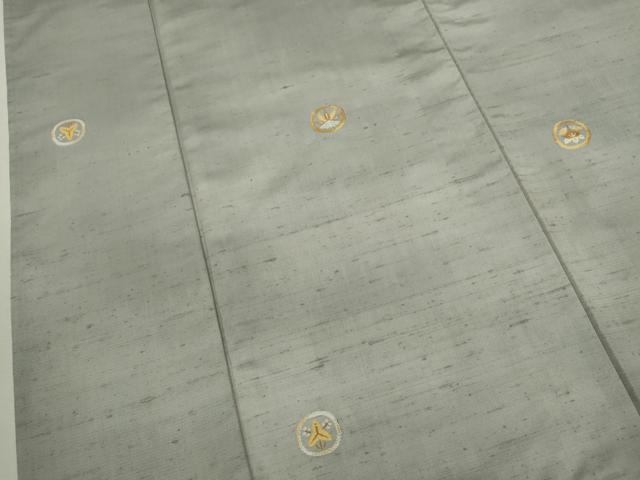 平和屋着物▽上質な紬　単衣　刺繍　吉祥花丸文　正絹　逸品　CABF3028ze