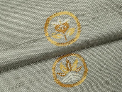 平和屋着物▽上質な紬　単衣　刺繍　吉祥花丸文　正絹　逸品　CABF3028ze