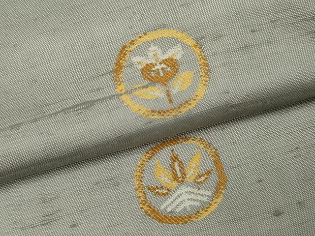 平和屋着物▽上質な紬　単衣　刺繍　吉祥花丸文　正絹　逸品　CABF3028ze
