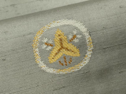 平和屋着物▽上質な紬　単衣　刺繍　吉祥花丸文　正絹　逸品　CABF3028ze
