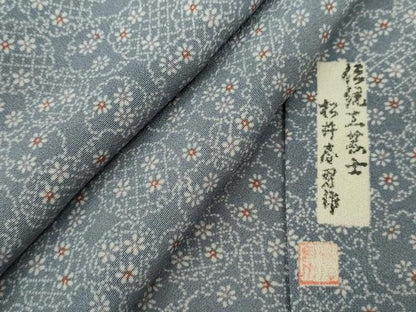 平和屋着物▽伝統工芸士　松井春男作　江戸小紋　単衣　雪輪重ね舞花文　正絹　逸品　未使用　CABF3029ze