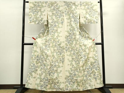 平和屋着物▽上質な紬　単衣　草花文　正絹　逸品　CABF3031ze