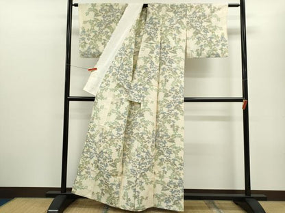 平和屋着物▽上質な紬　単衣　草花文　正絹　逸品　CABF3031ze