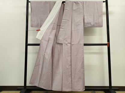 平和屋着物▽上質な紬　単衣　色無地　紅藤色　正絹　逸品　CABF3033ze
